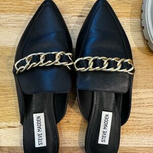 Steve Madden Black Mules with Gold Chain Detail